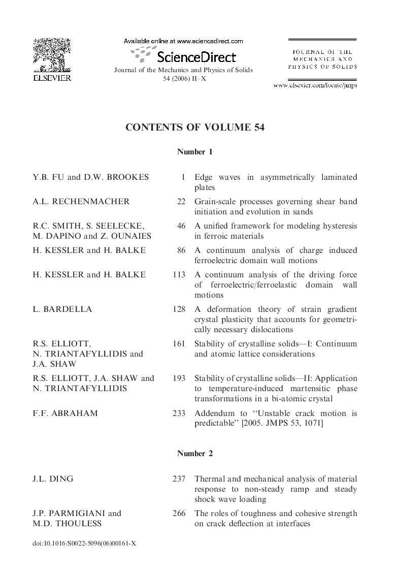 Contents of vol 54