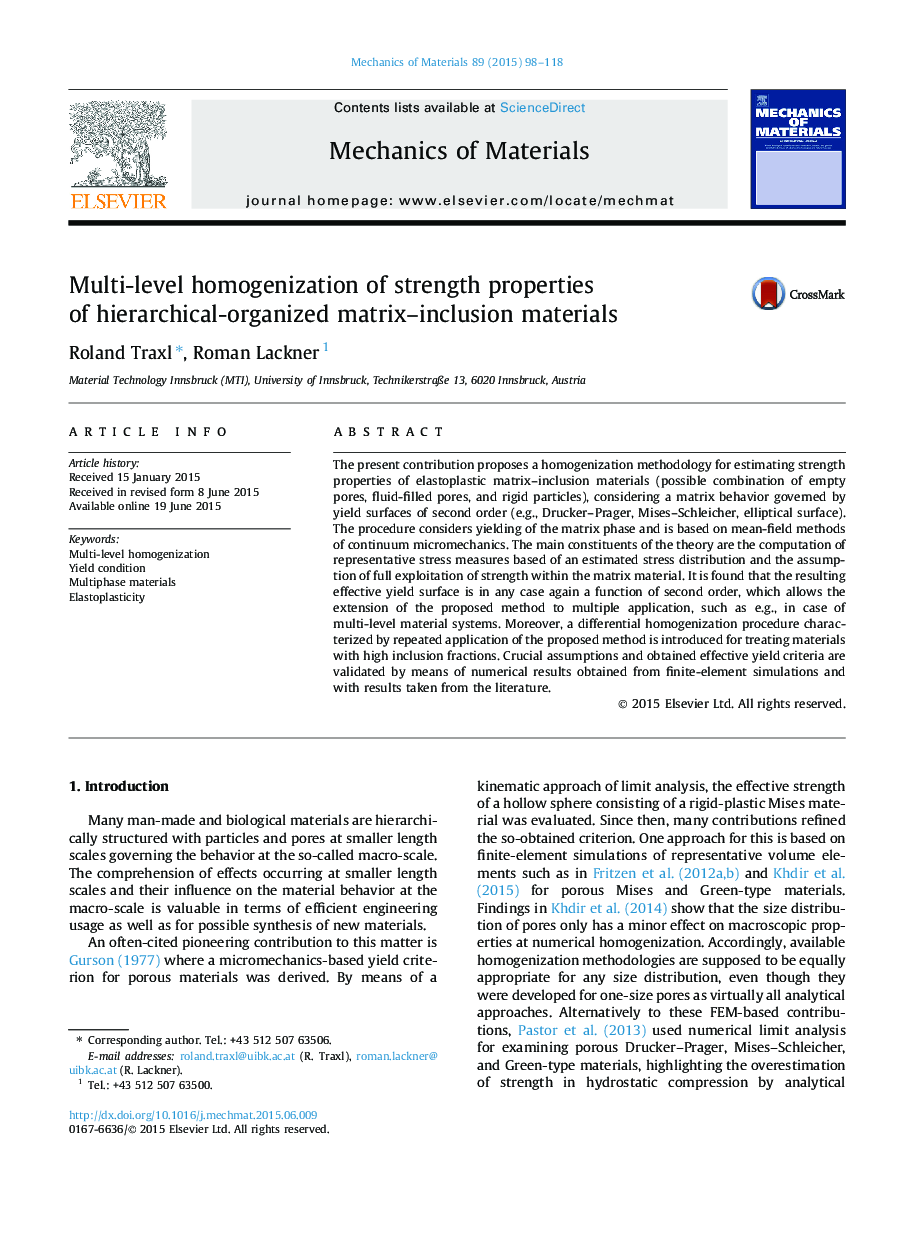 Multi-level homogenization of strength properties of hierarchical-organized matrix–inclusion materials