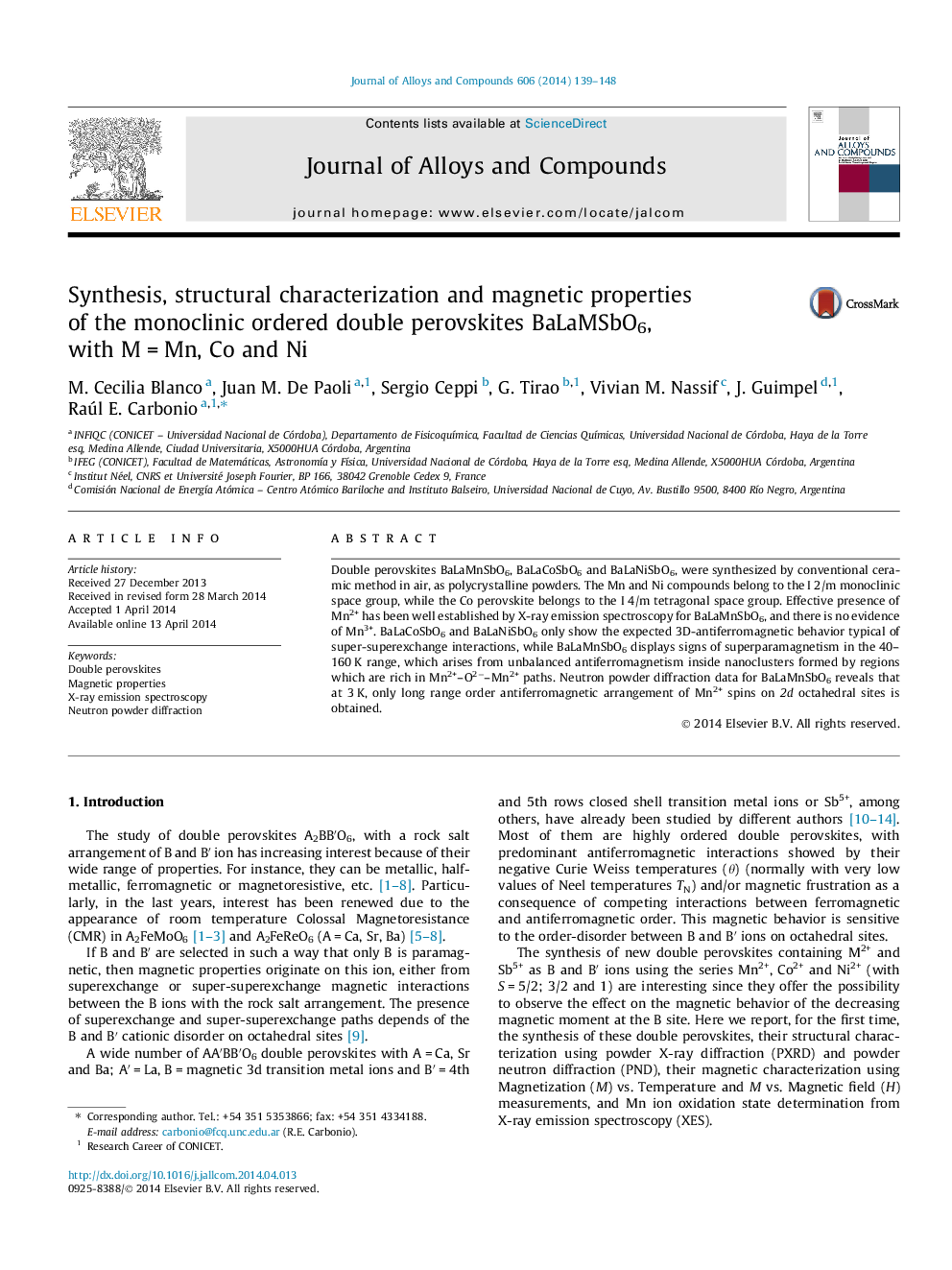 Synthesis, structural characterization and magnetic properties of the monoclinic ordered double perovskites BaLaMSbO6, with MÂ =Â Mn, Co and Ni