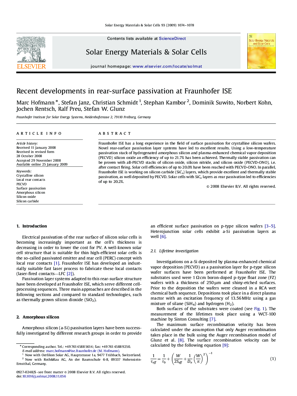 Recent developments in rear-surface passivation at Fraunhofer ISE