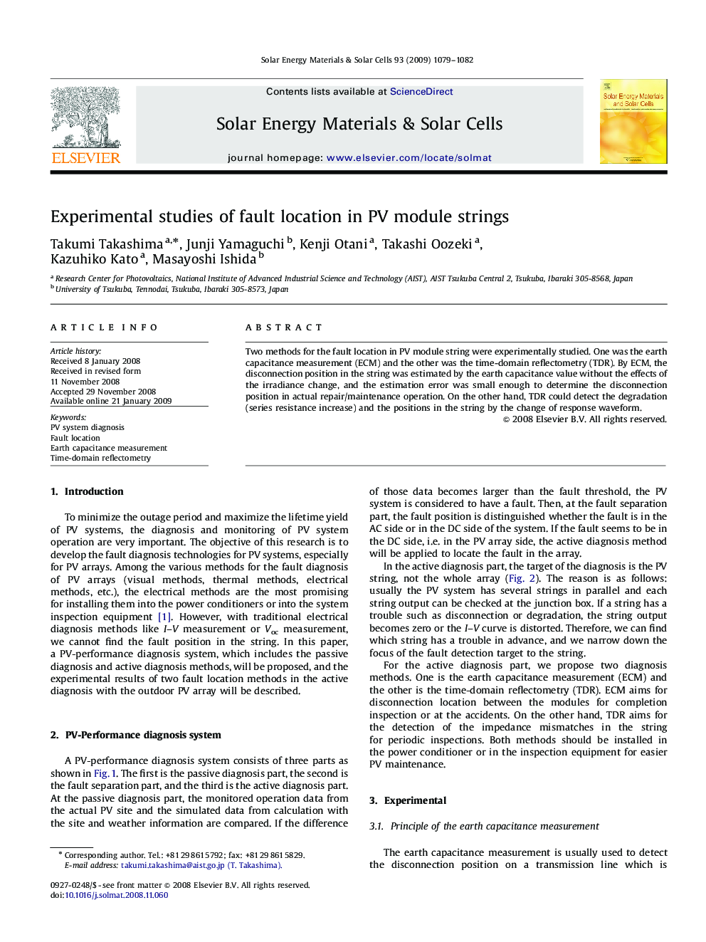 Experimental studies of fault location in PV module strings