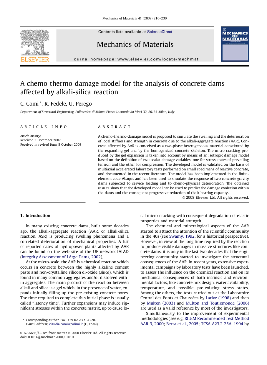 A chemo-thermo-damage model for the analysis of concrete dams affected by alkali-silica reaction