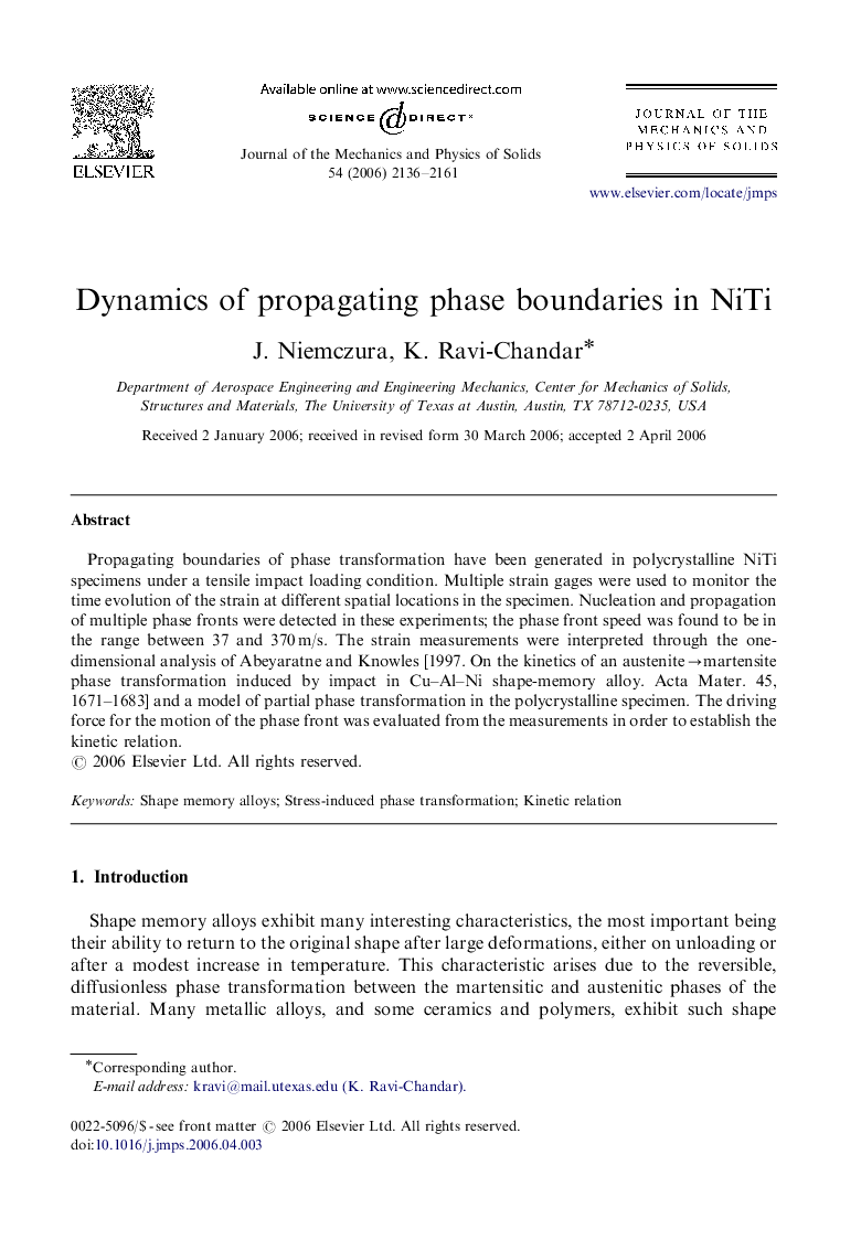 Dynamics of propagating phase boundaries in NiTi