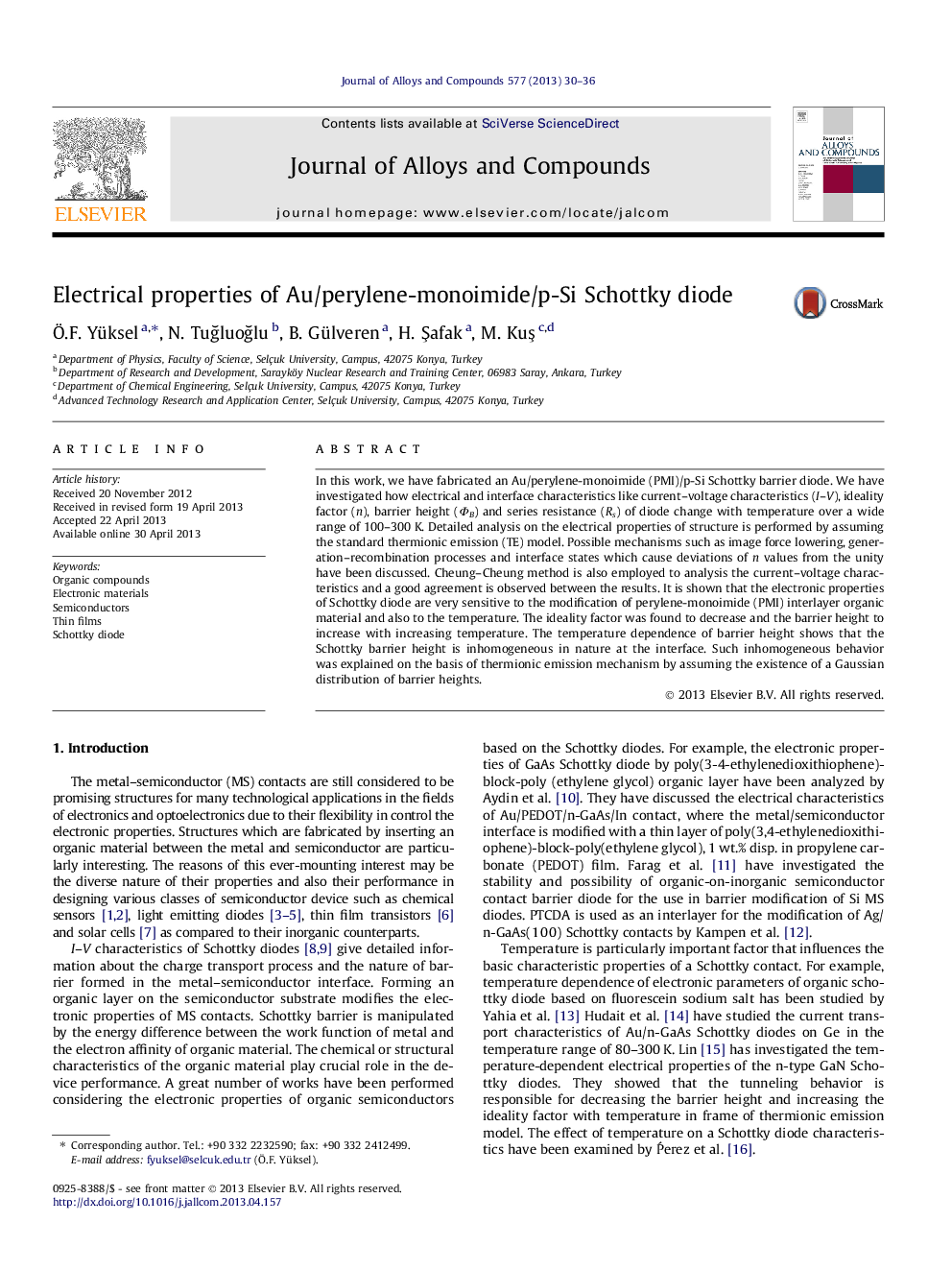 Electrical properties of Au/perylene-monoimide/p-Si Schottky diode