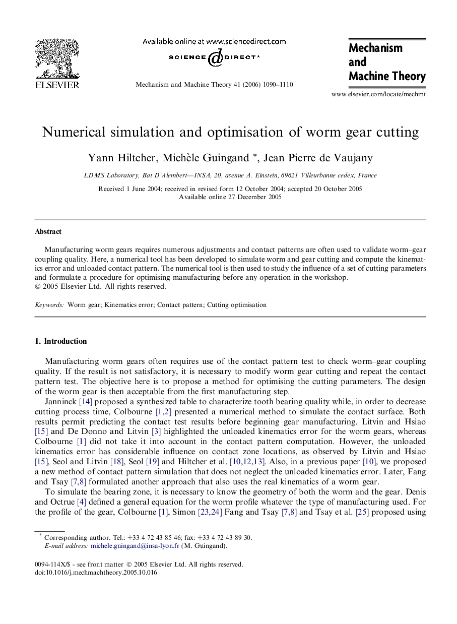 Numerical simulation and optimisation of worm gear cutting