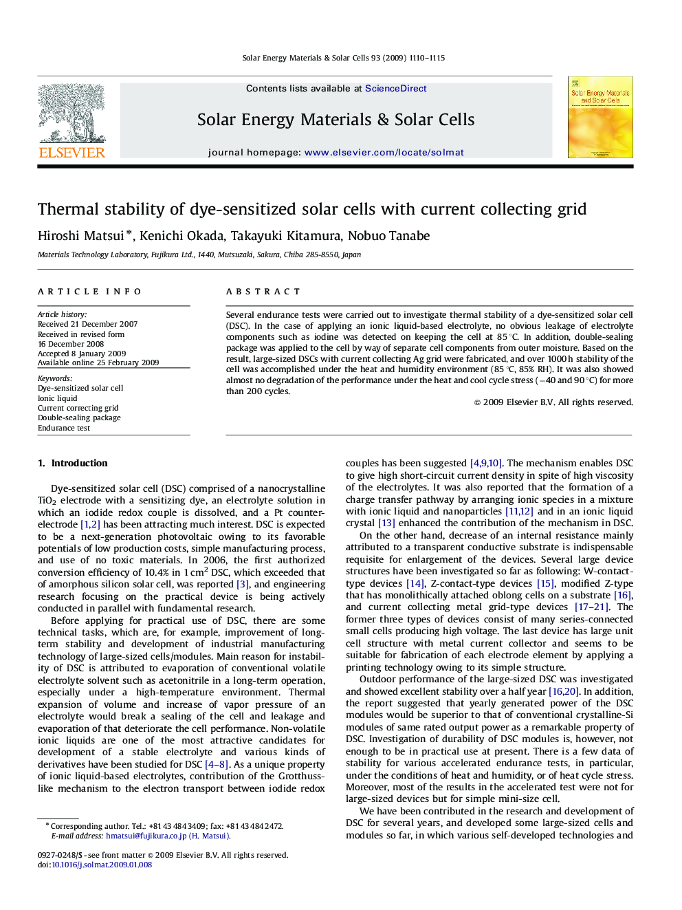 Thermal stability of dye-sensitized solar cells with current collecting grid