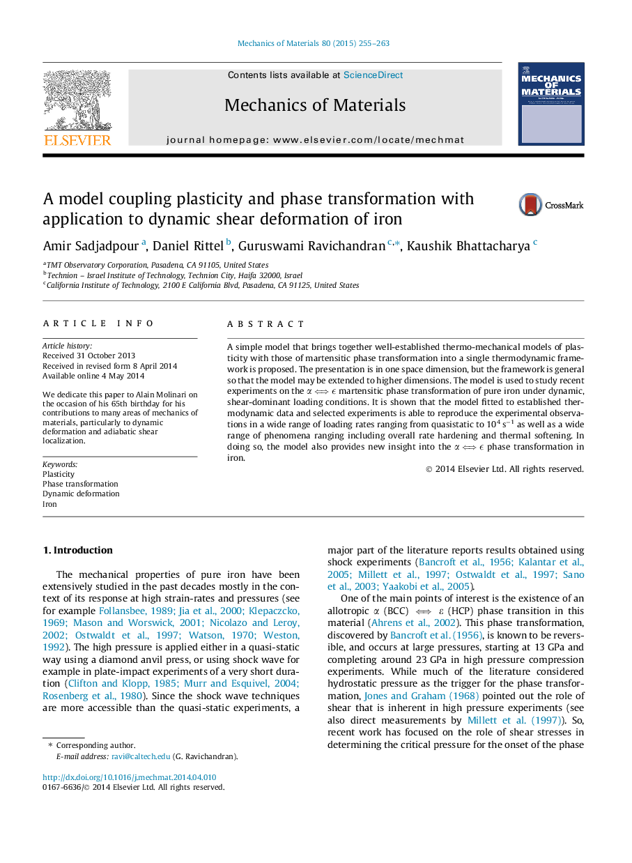 A model coupling plasticity and phase transformation with application to dynamic shear deformation of iron