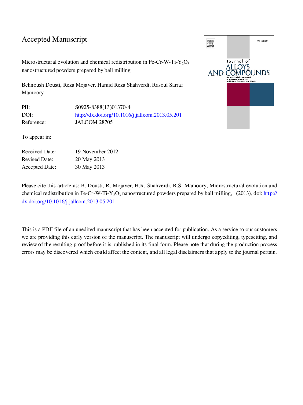 Microstructural evolution and chemical redistribution in Fe-Cr-W-Ti-Y2O3 nanostructured powders prepared by ball milling