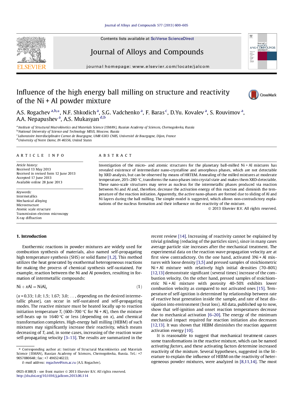 Influence of the high energy ball milling on structure and reactivity of the NiÂ +Â Al powder mixture