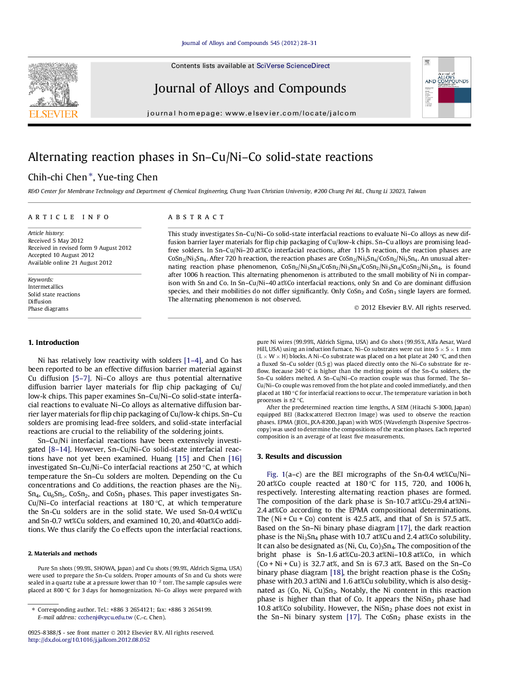 Alternating reaction phases in Sn-Cu/Ni-Co solid-state reactions