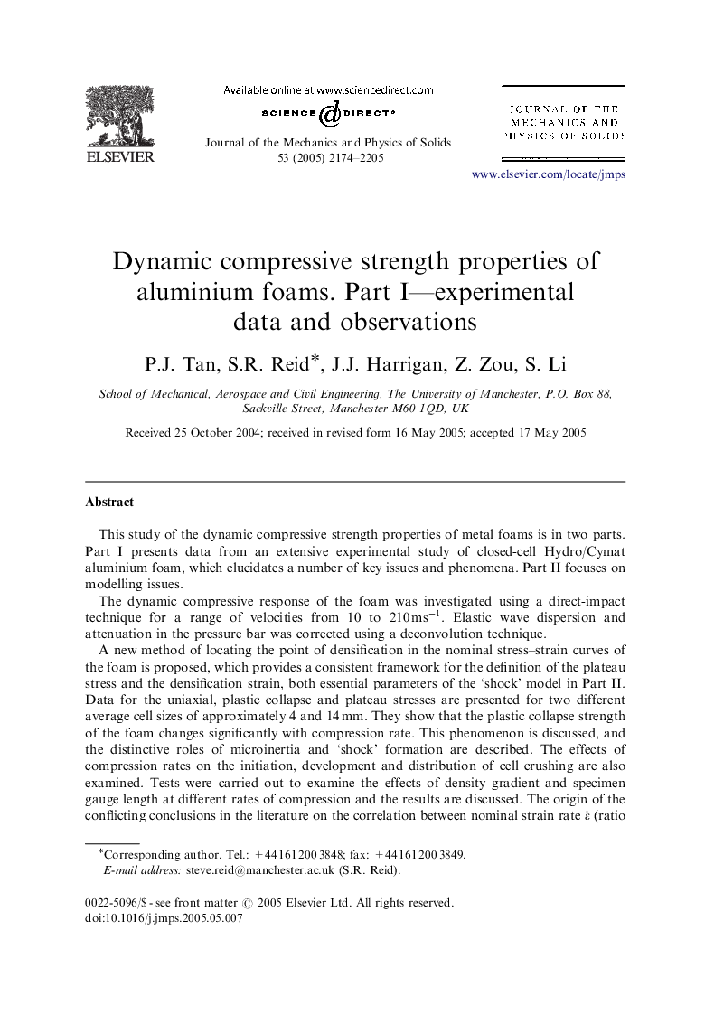 Dynamic compressive strength properties of aluminium foams. Part I—experimental data and observations