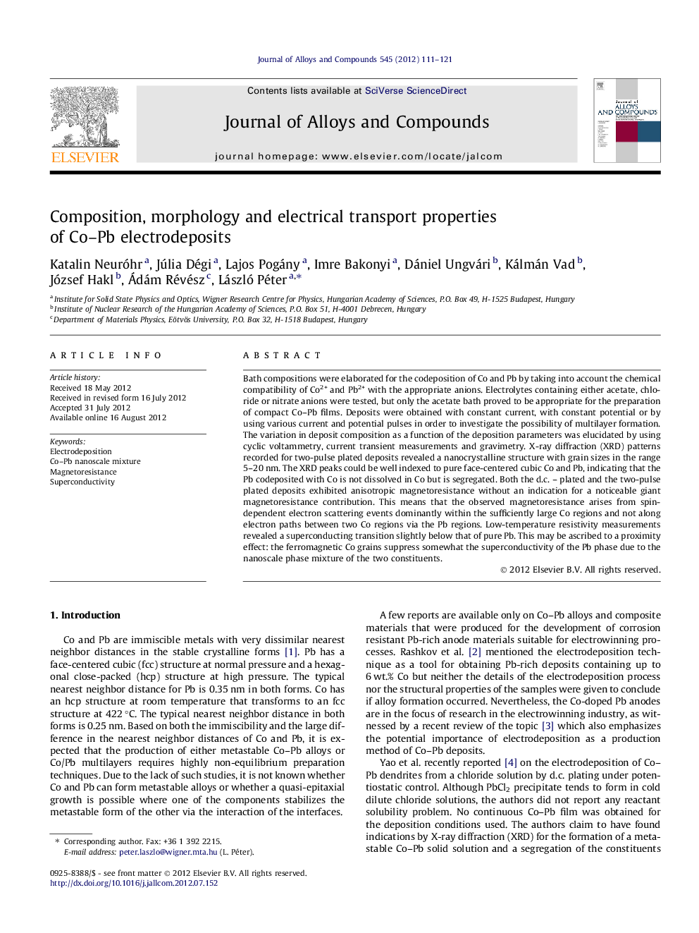 Composition, morphology and electrical transport properties of Co-Pb electrodeposits