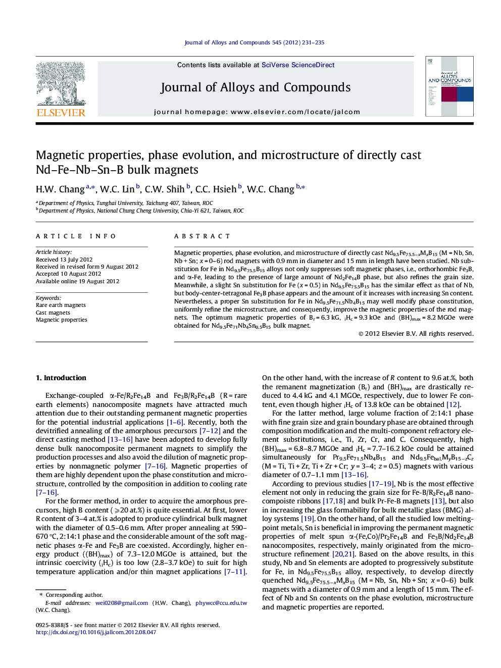 Magnetic properties, phase evolution, and microstructure of directly cast Nd-Fe-Nb-Sn-B bulk magnets