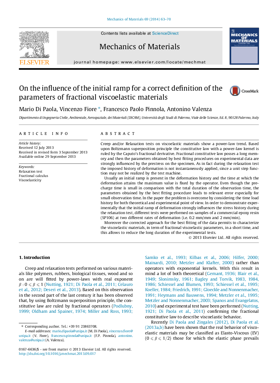 On the influence of the initial ramp for a correct definition of the parameters of fractional viscoelastic materials