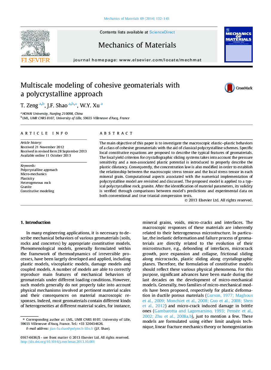 Multiscale modeling of cohesive geomaterials with a polycrystalline approach