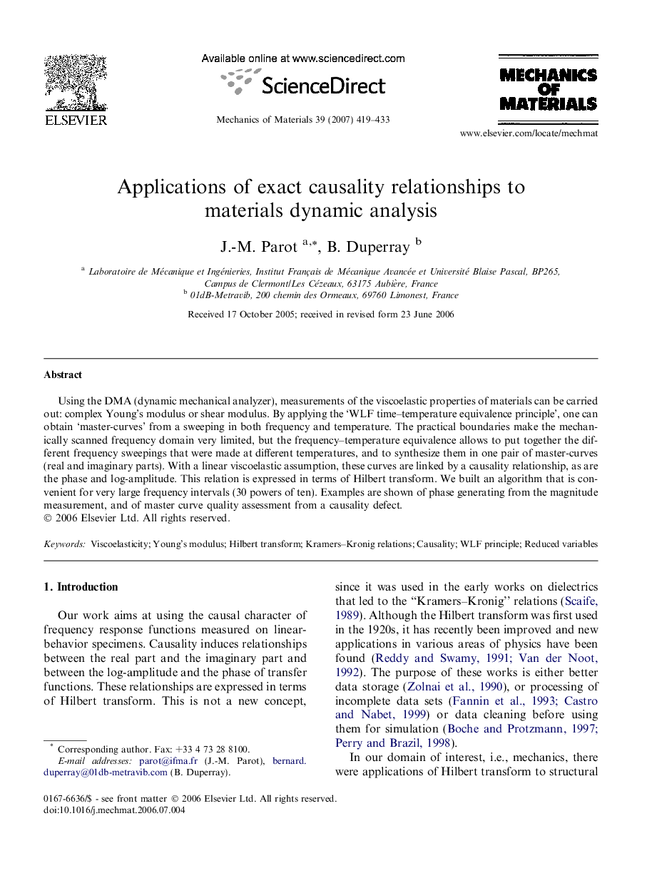 Applications of exact causality relationships to materials dynamic analysis