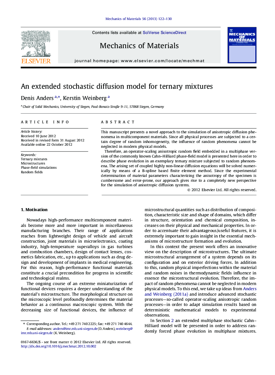 عکس صفحه اول مقاله: An extended stochastic diffusion model for ternary mixtures An extended stochastic diffusion model for ternary mixtures