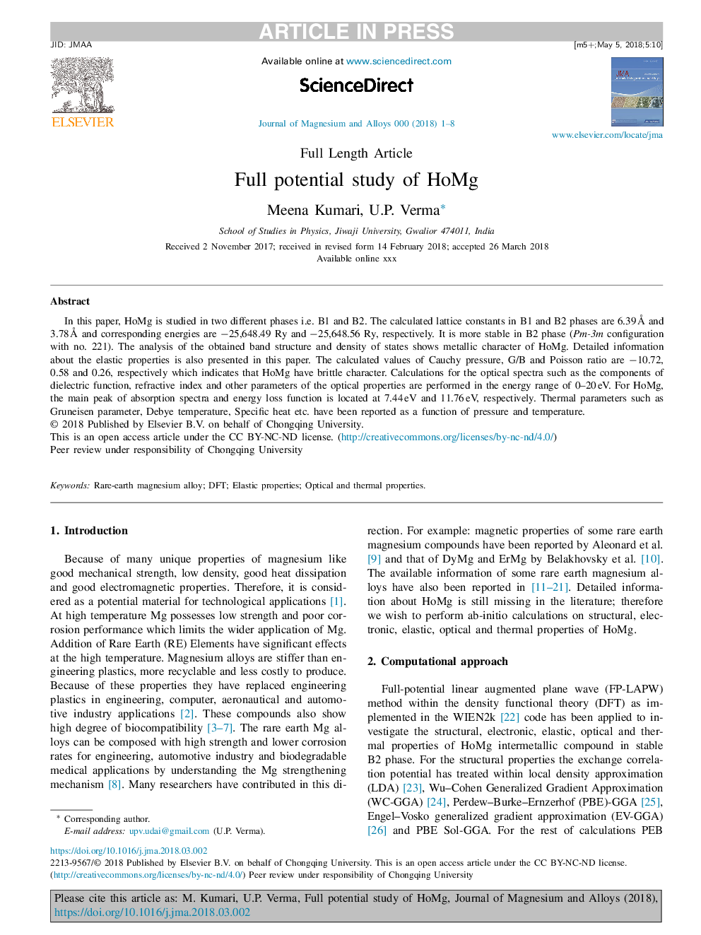 Full potential study of HoMg