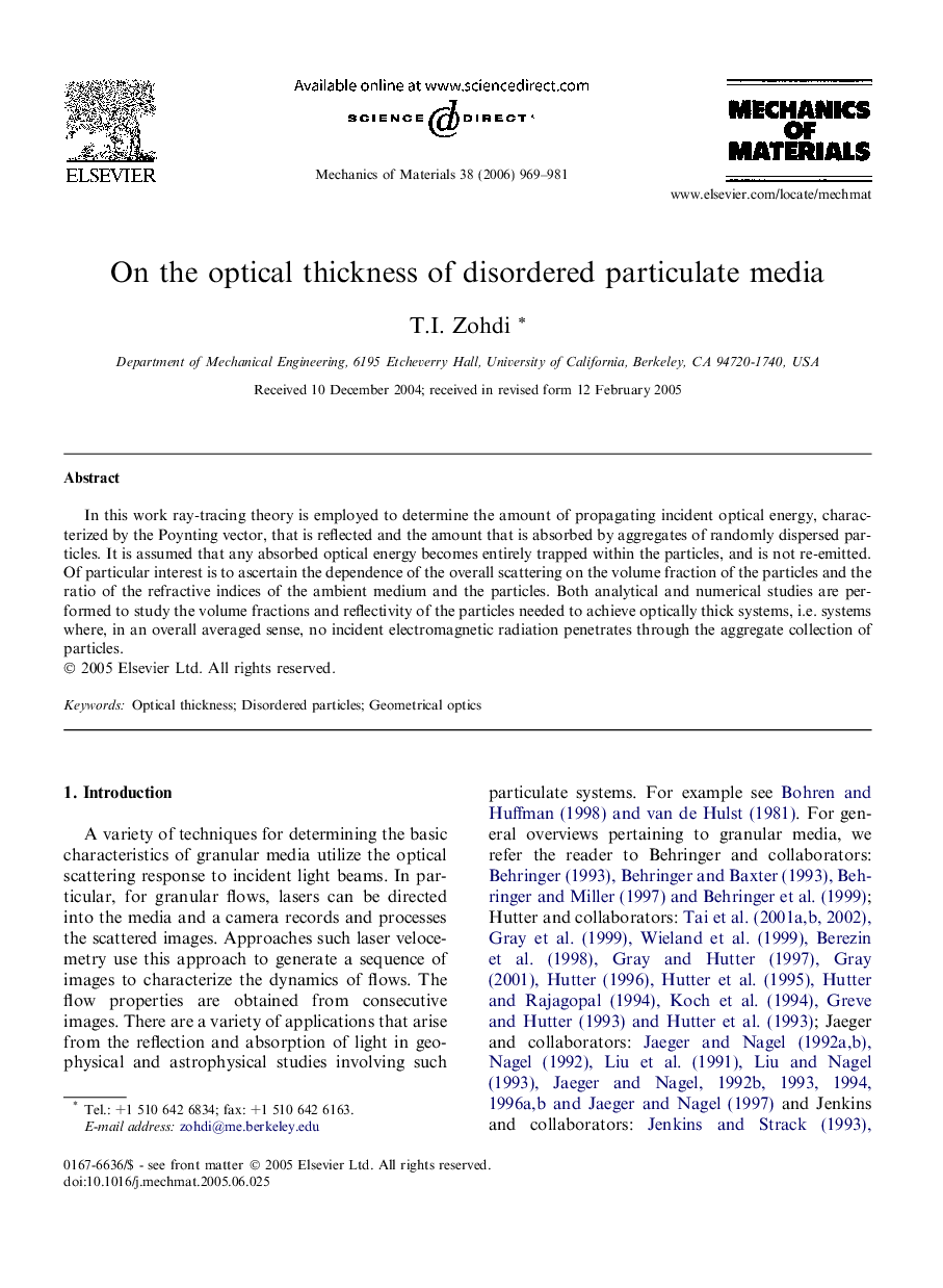 On the optical thickness of disordered particulate media