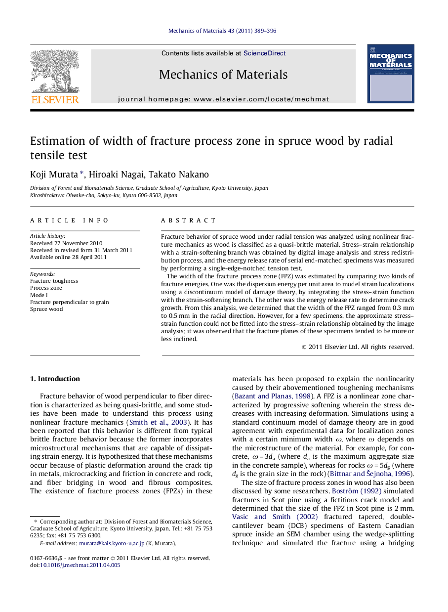 Estimation of width of fracture process zone in spruce wood by radial tensile test