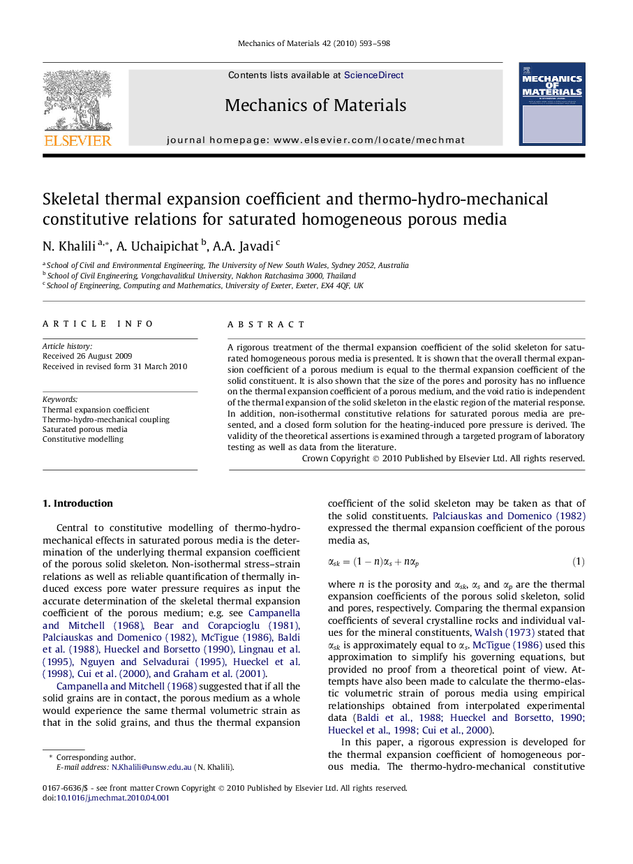 Skeletal thermal expansion coefficient and thermo-hydro-mechanical constitutive relations for saturated homogeneous porous media