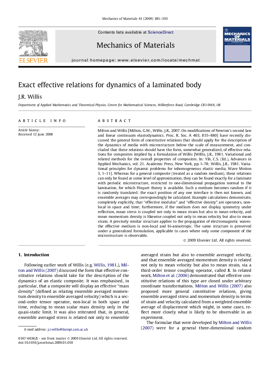 Exact effective relations for dynamics of a laminated body