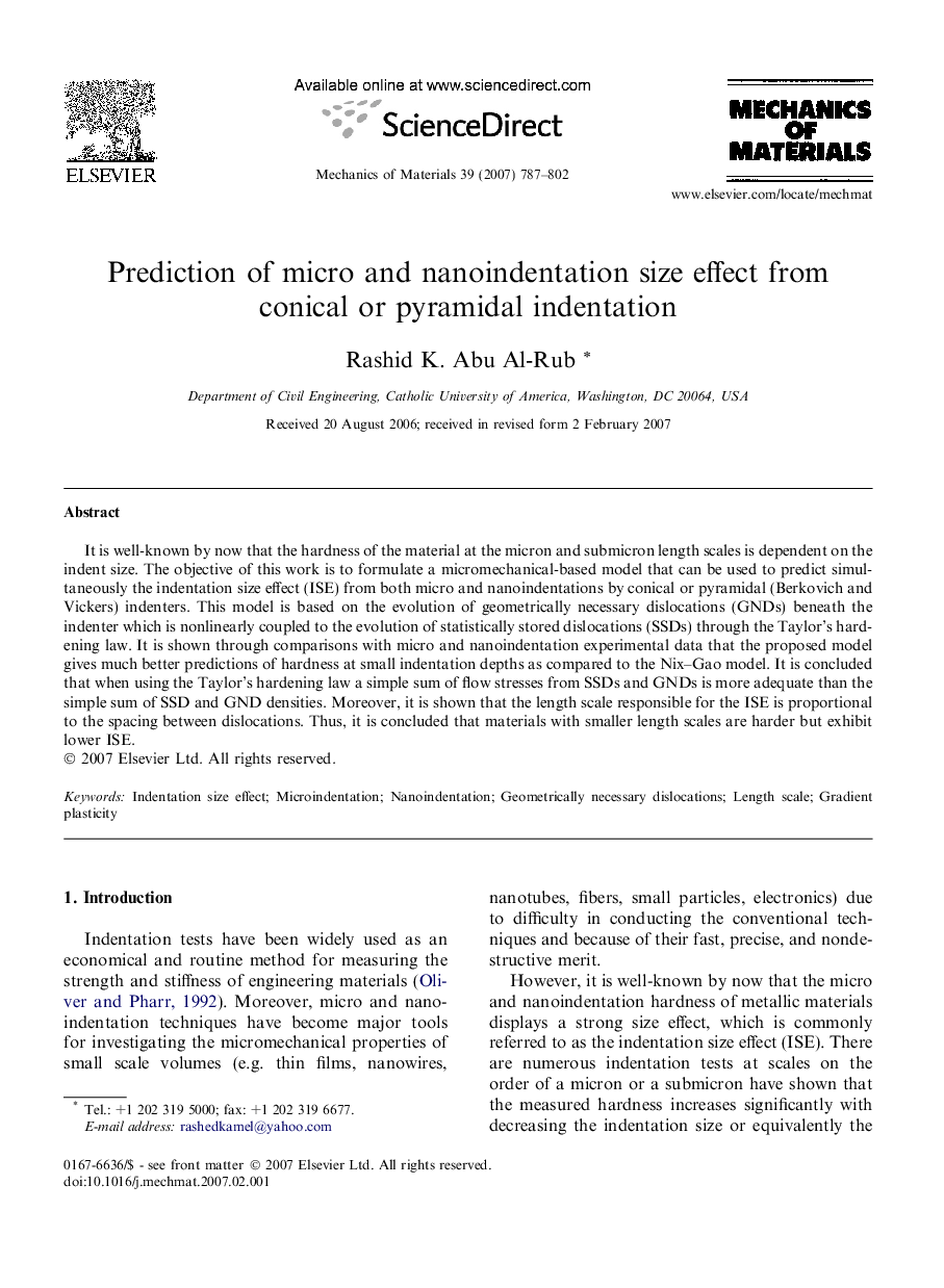 Prediction of micro and nanoindentation size effect from conical or pyramidal indentation