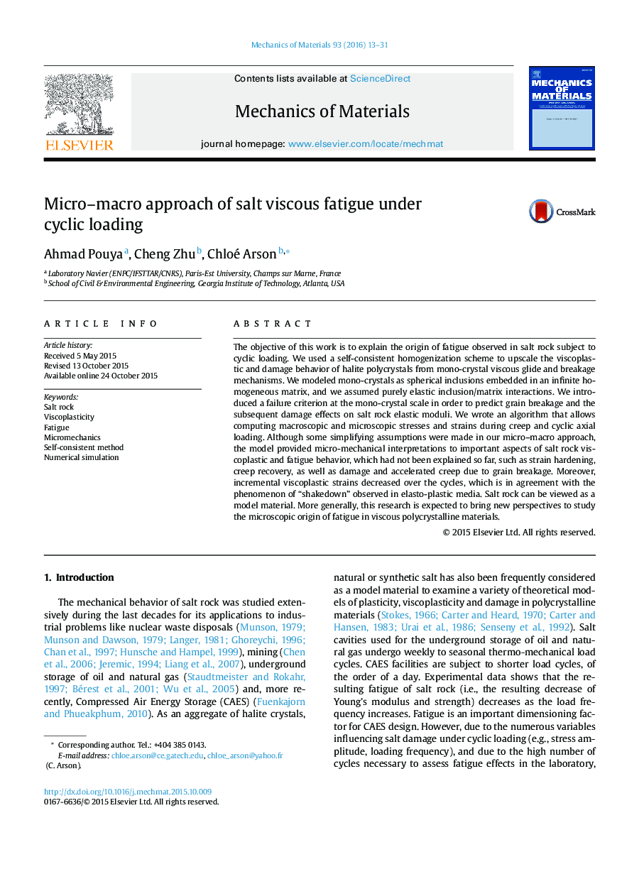 Micro–macro approach of salt viscous fatigue under cyclic loading