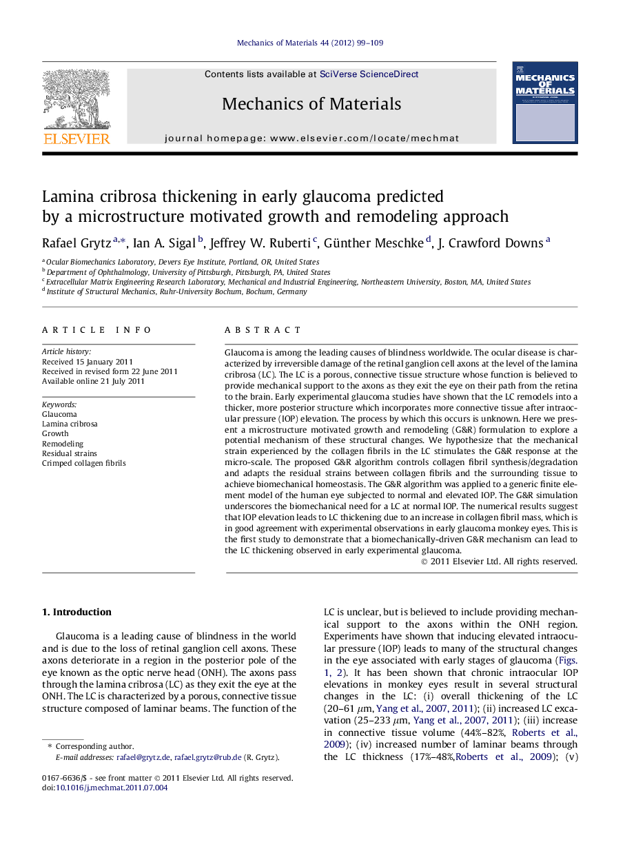 Lamina cribrosa thickening in early glaucoma predicted by a microstructure motivated growth and remodeling approach