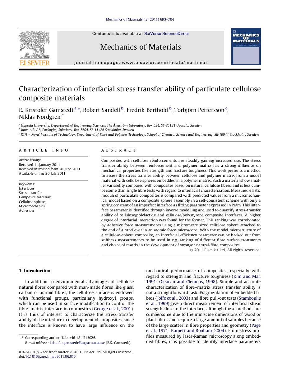 Characterization of interfacial stress transfer ability of particulate cellulose composite materials