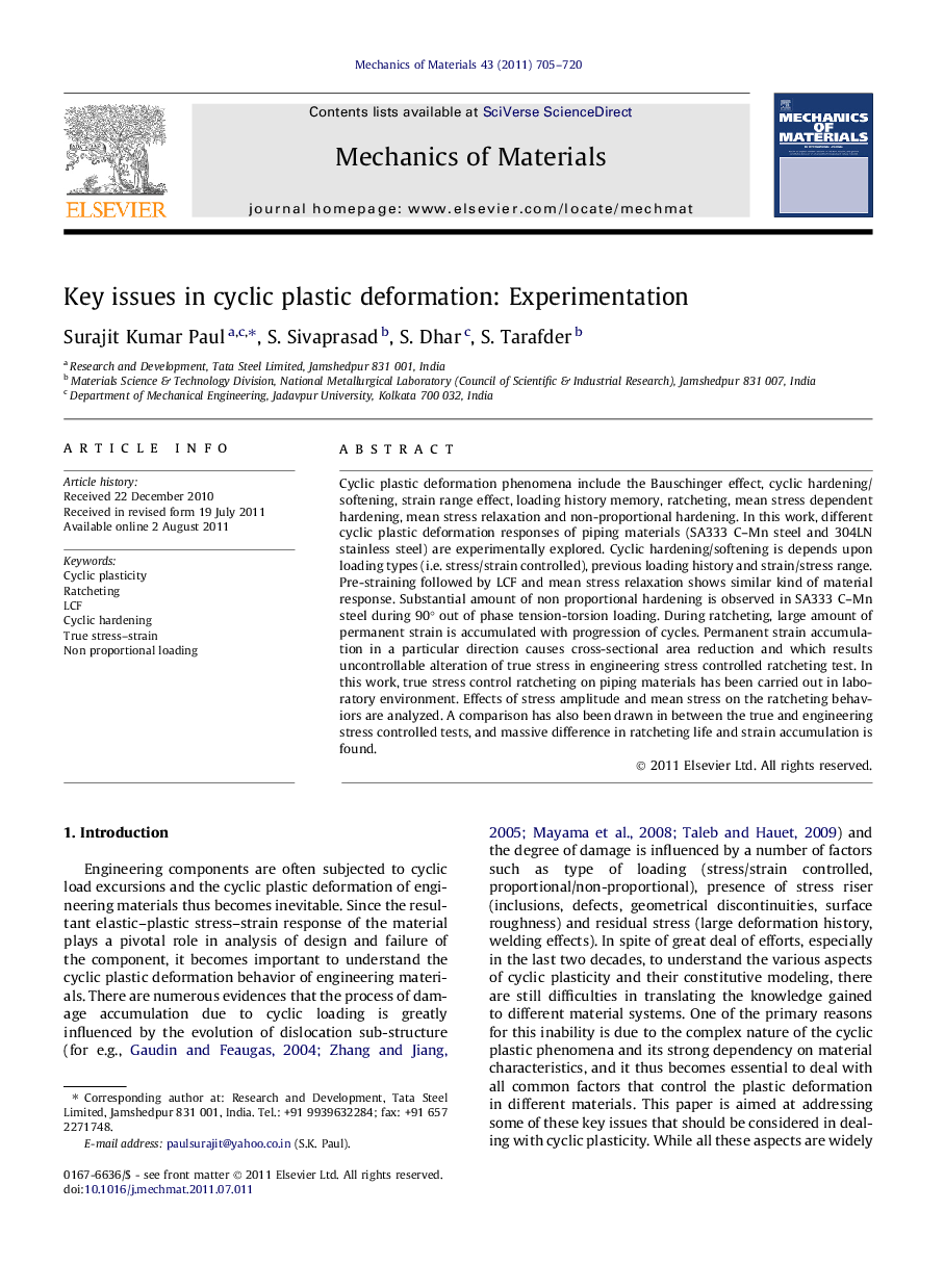 Key issues in cyclic plastic deformation: Experimentation