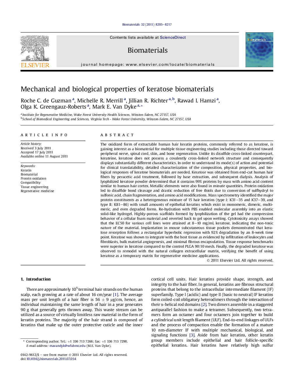 Mechanical and biological properties of keratose biomaterials