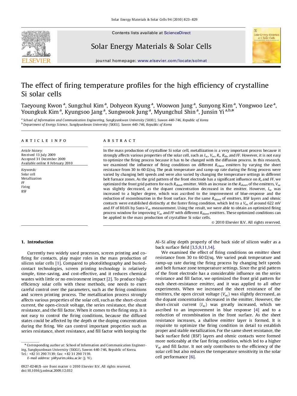 The effect of firing temperature profiles for the high efficiency of crystalline Si solar cells