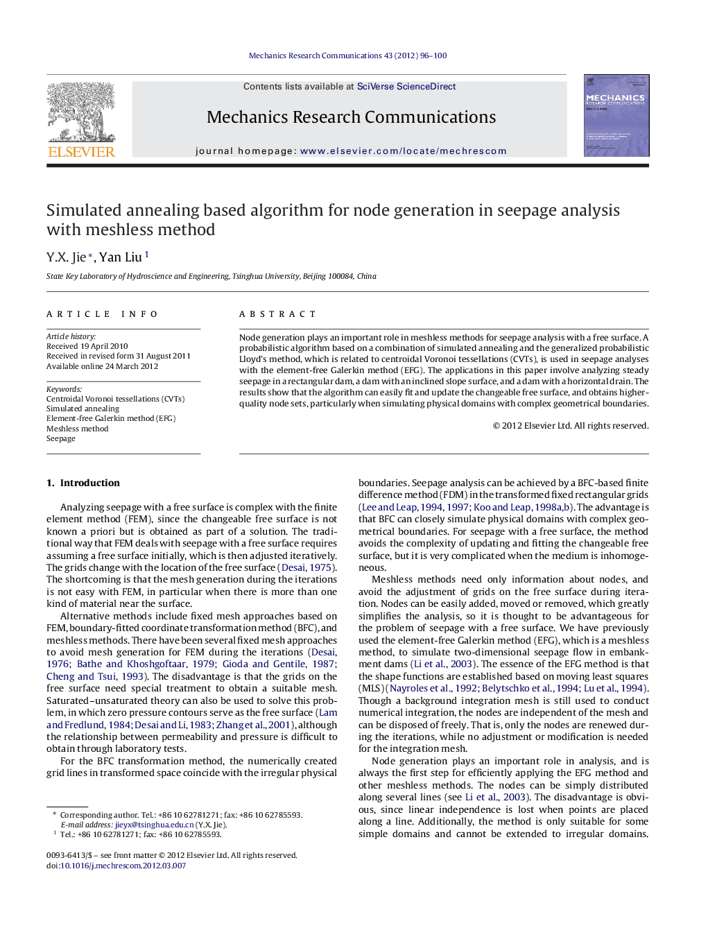 Simulated annealing based algorithm for node generation in seepage analysis with meshless method