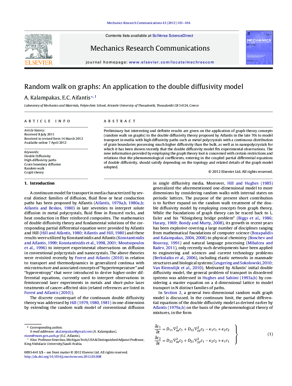 Random walk on graphs: An application to the double diffusivity model