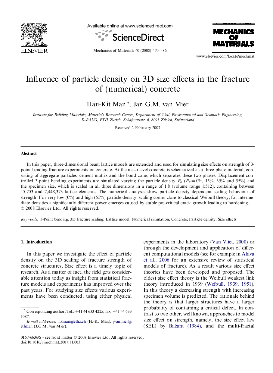 Influence of particle density on 3D size effects in the fracture of (numerical) concrete