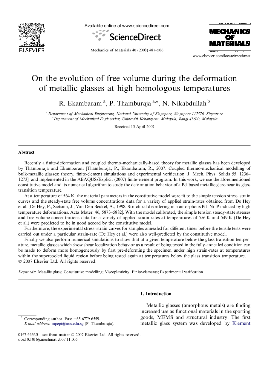 On the evolution of free volume during the deformation of metallic glasses at high homologous temperatures