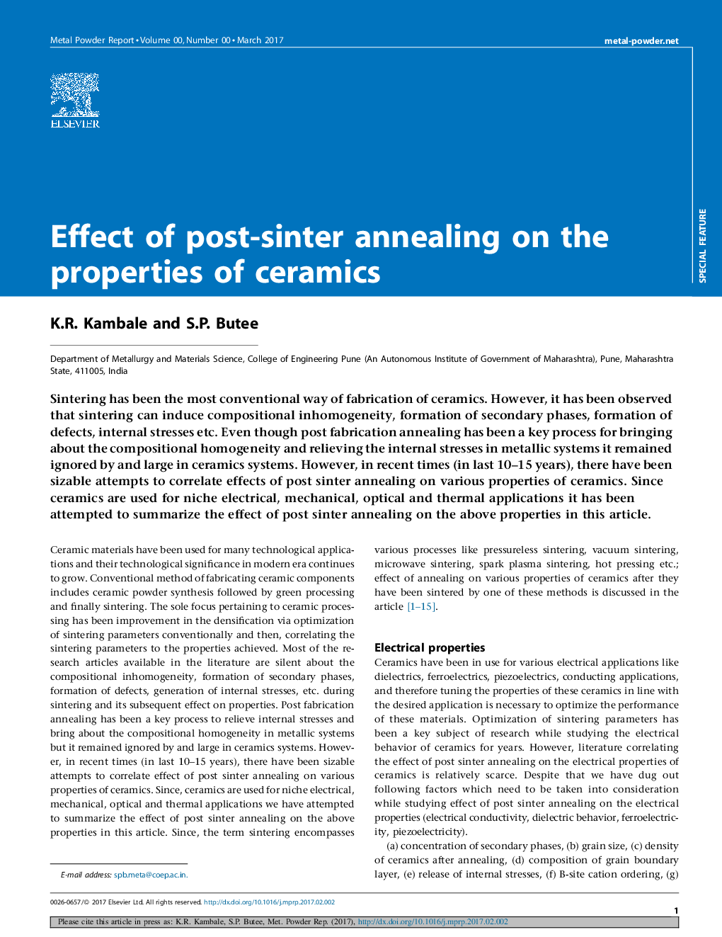 Effect of post-sinter annealing on the properties of ceramics