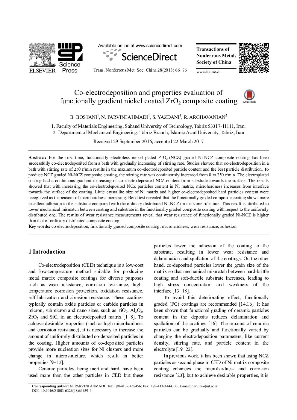 Co-electrodeposition and properties evaluation of functionally gradient nickel coated ZrO2 composite coating