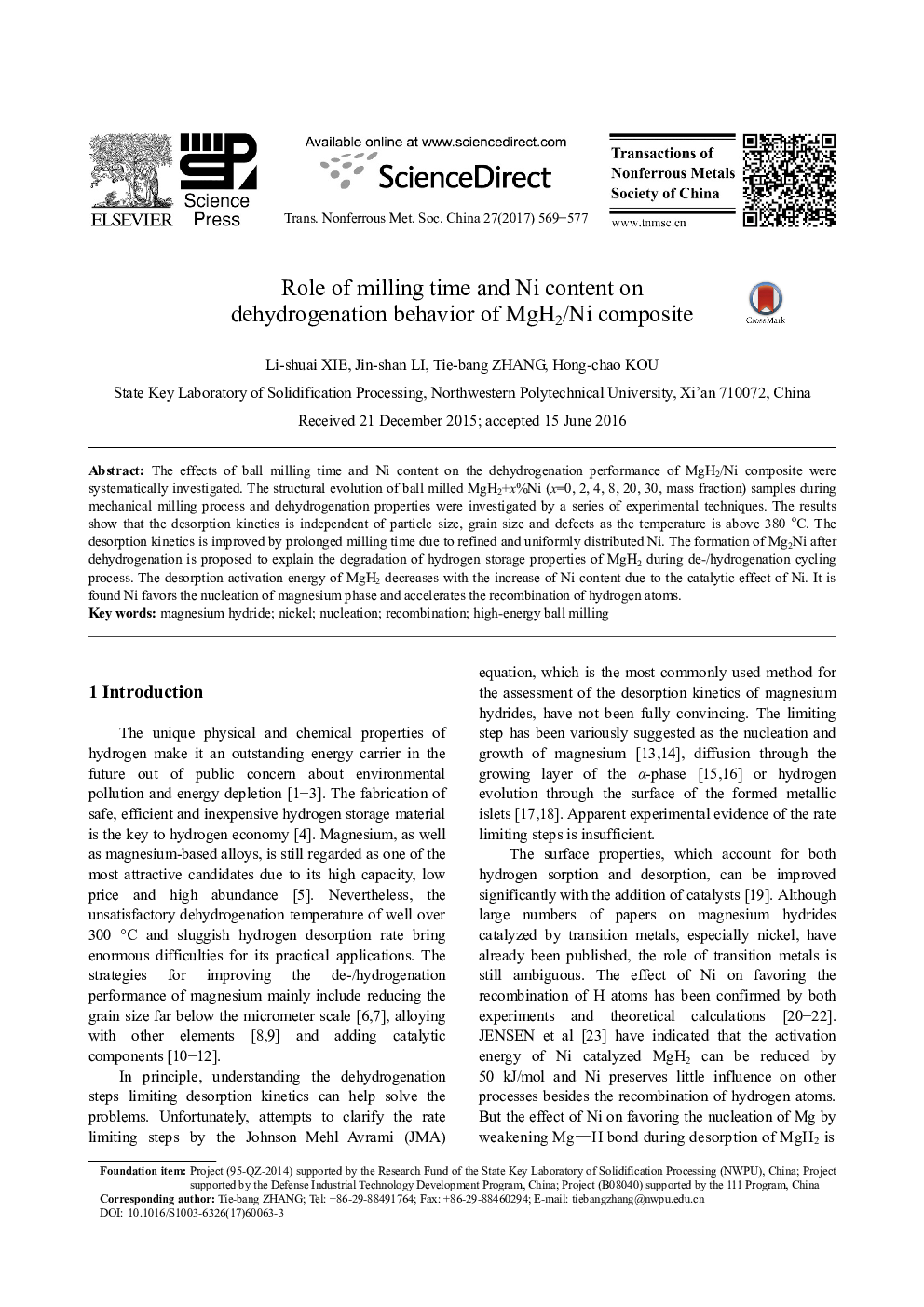 Role of milling time and Ni content on dehydrogenation behavior of MgH2/Ni composite