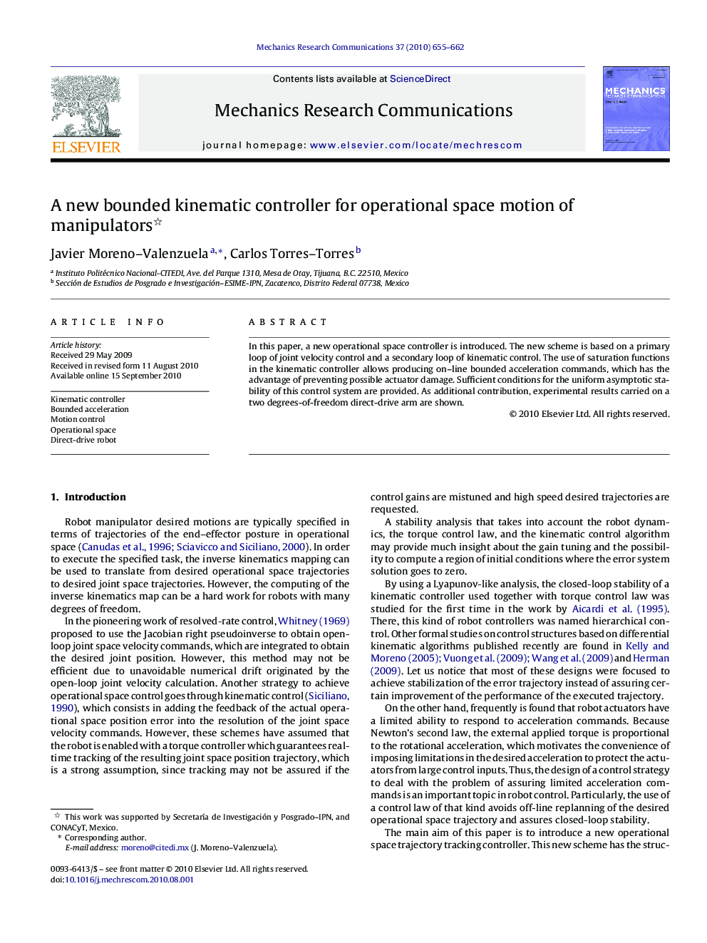 A new bounded kinematic controller for operational space motion of manipulators 