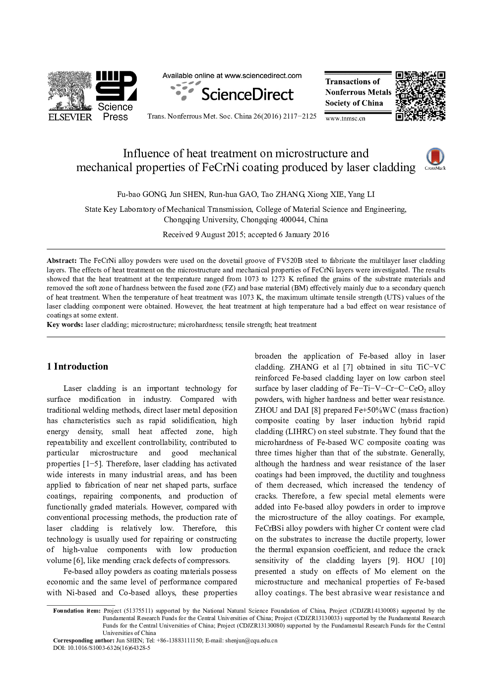 Influence of heat treatment on microstructure and mechanical properties of FeCrNi coating produced by laser cladding