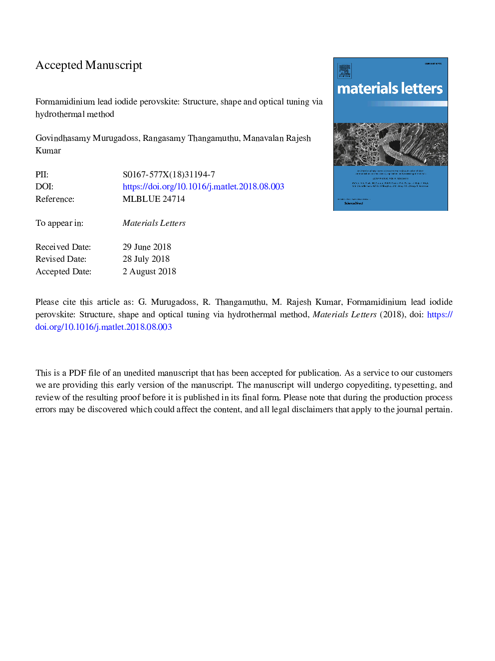 Formamidinium lead iodide perovskite: Structure, shape and optical tuning via hydrothermal method