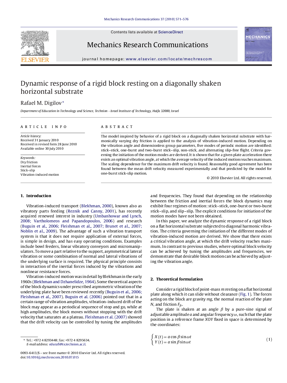 Dynamic response of a rigid block resting on a diagonally shaken horizontal substrate