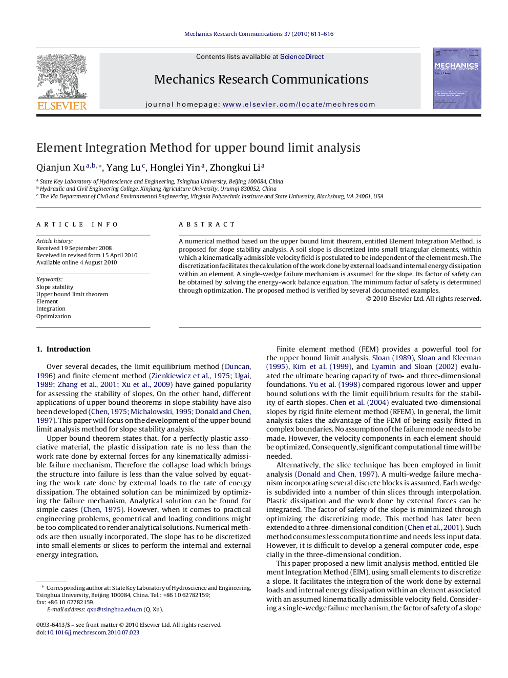 Element Integration Method for upper bound limit analysis