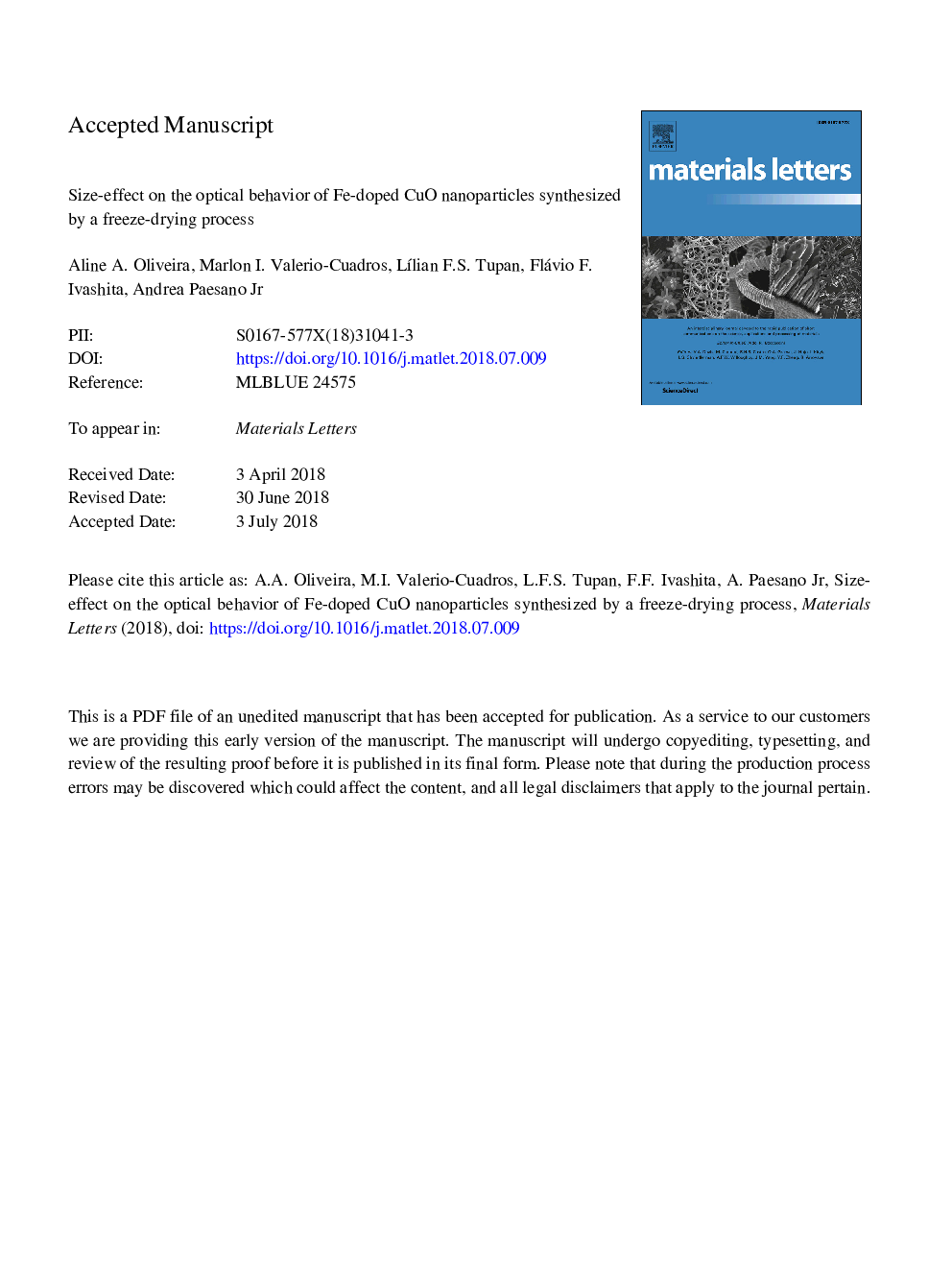 Size-effect on the optical behavior of Fe-doped CuO nanoparticles synthesized by a freeze-drying process