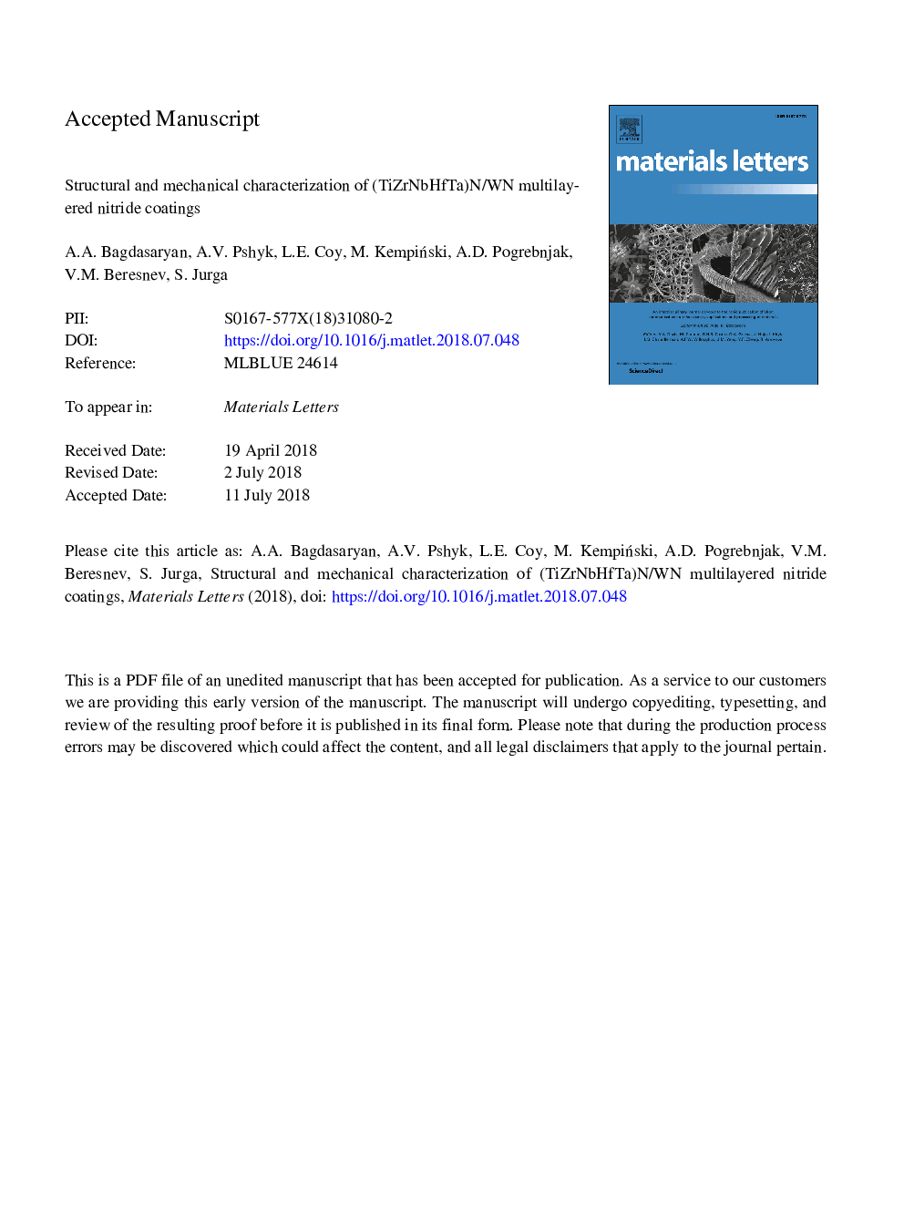 Structural and mechanical characterization of (TiZrNbHfTa)N/WN multilayered nitride coatings