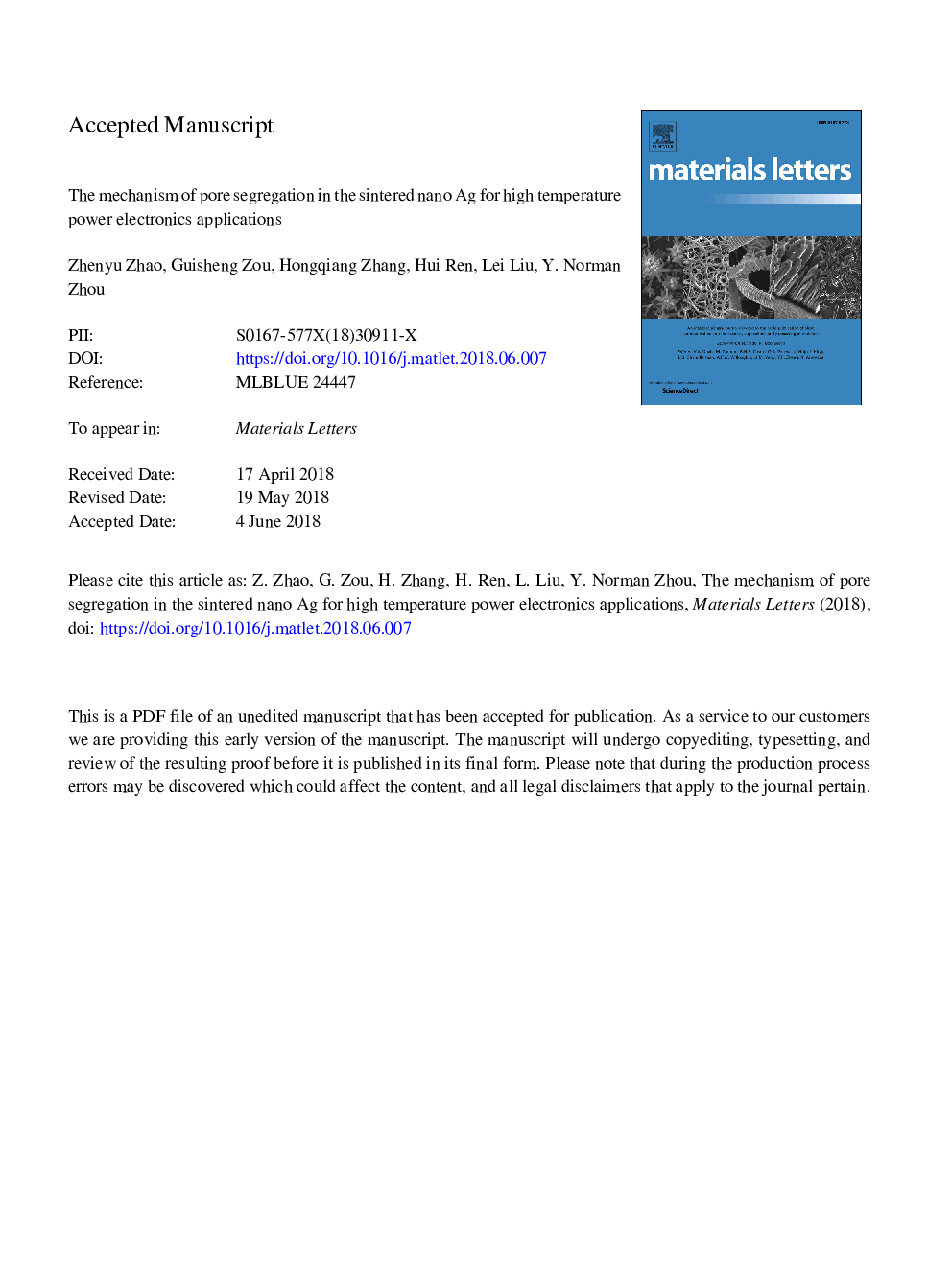 The mechanism of pore segregation in the sintered nano Ag for high temperature power electronics applications