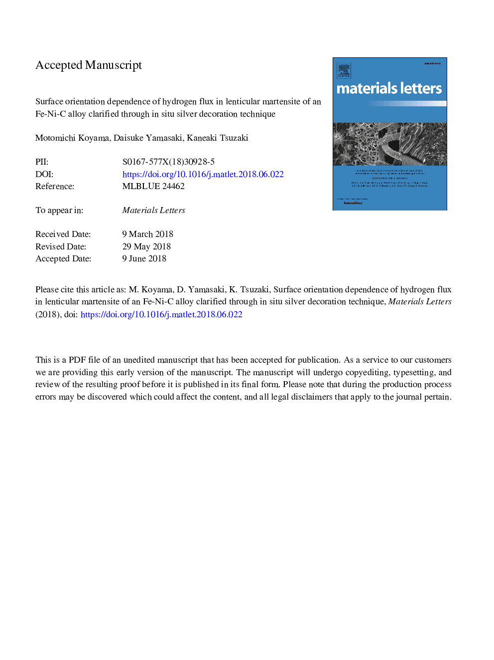 Surface orientation dependence of hydrogen flux in lenticular martensite of an Fe-Ni-C alloy clarified through in situ silver decoration technique