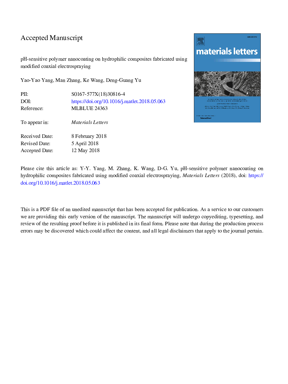 pH-sensitive polymer nanocoating on hydrophilic composites fabricated using modified coaxial electrospraying